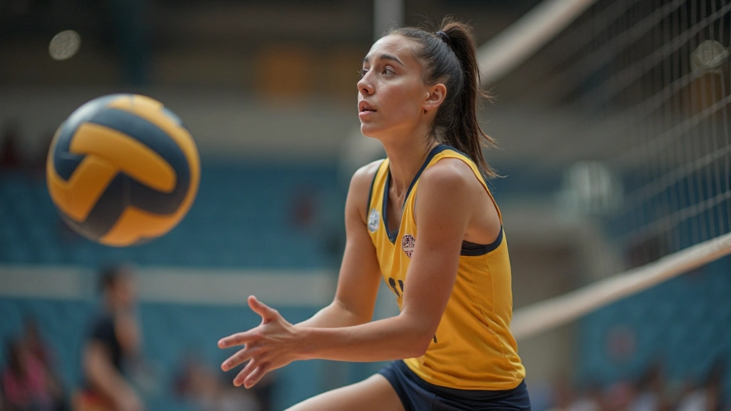 Volleyball setter executing precision setting technique with proper hand positioning and body alignment