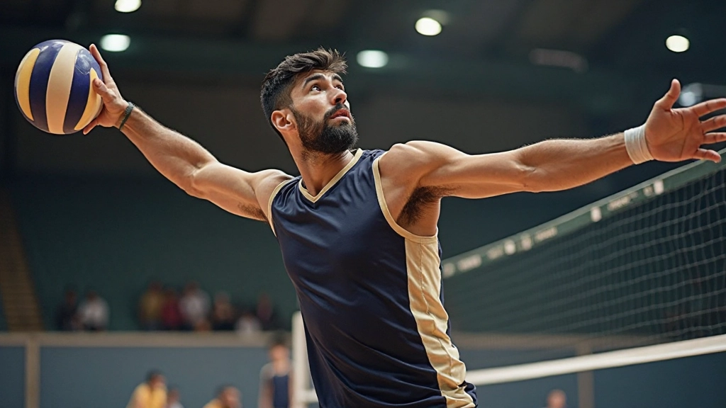 Professional volleyball player executing offensive attack spike with proper hitting mechanics and arm position